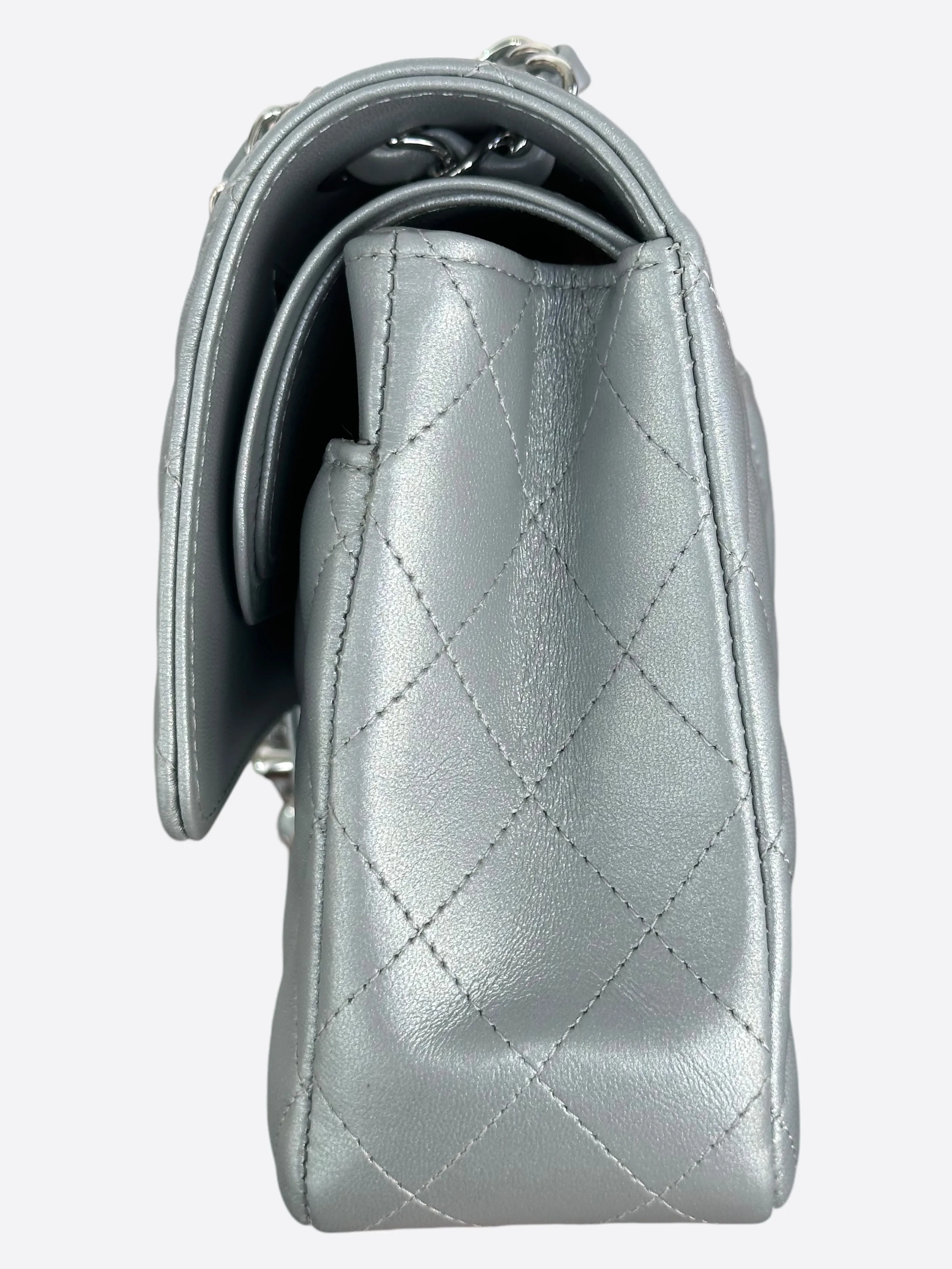 Chanel Silver Quilted Medium Flap Bag