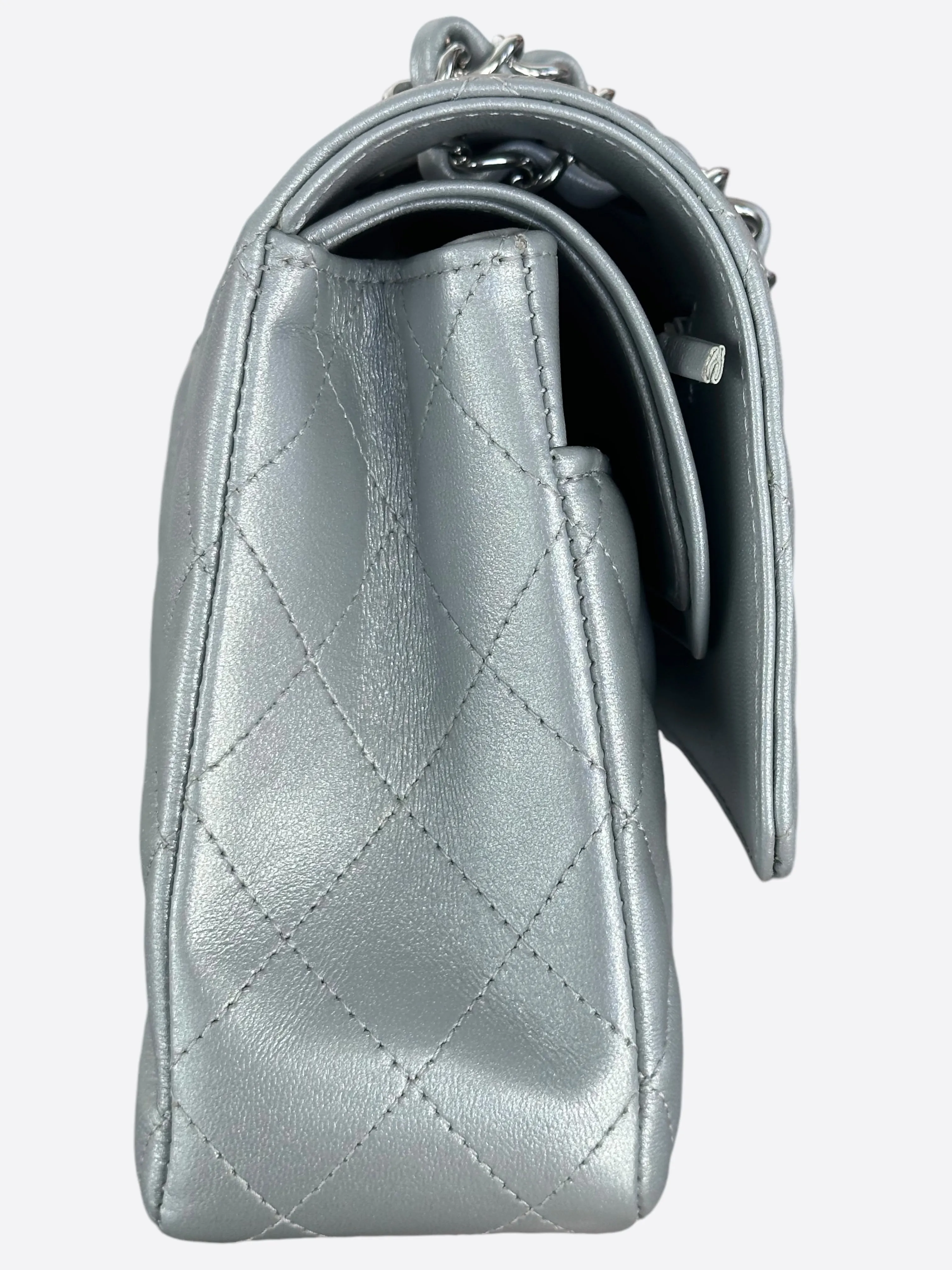 Chanel Silver Quilted Medium Flap Bag