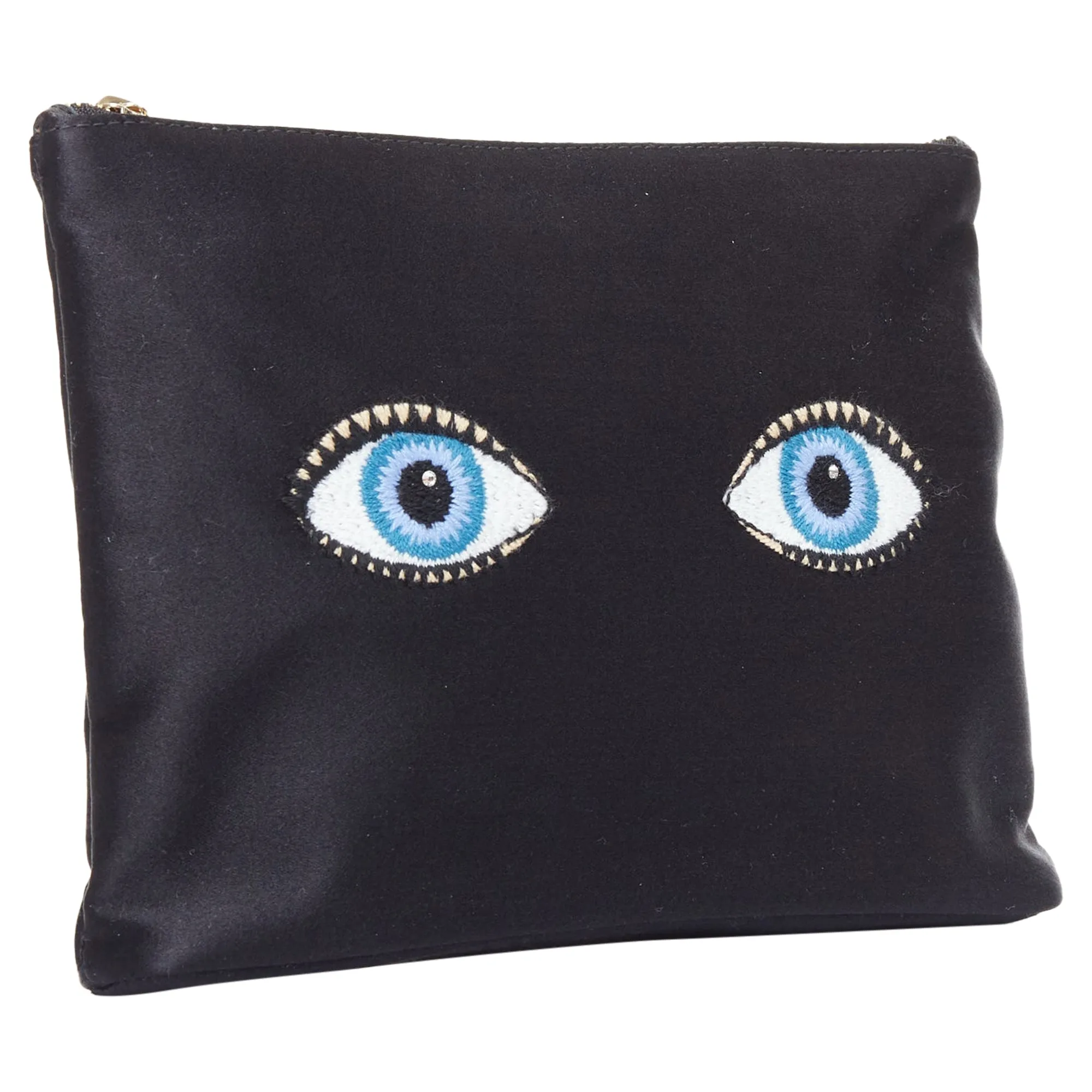 Charlotte Olympia satin surrealist blue eye embroidery pouch bag