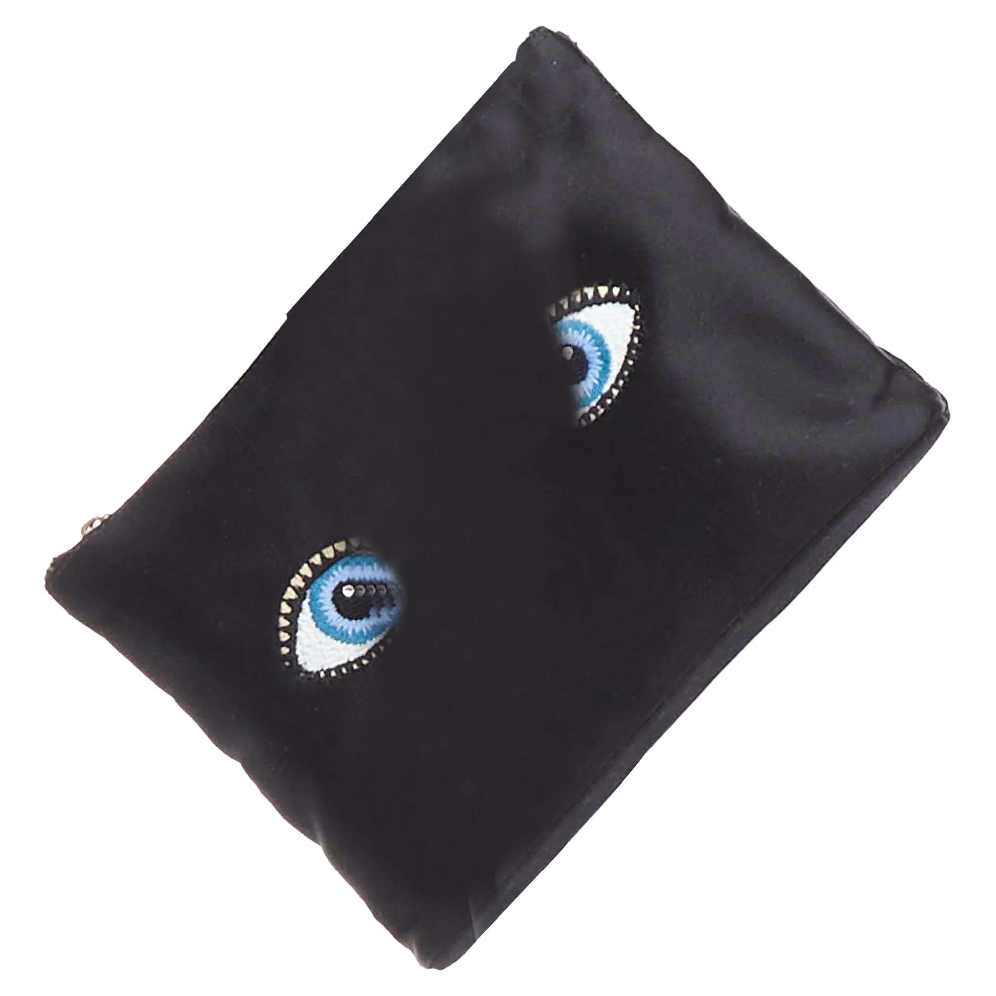 Charlotte Olympia satin surrealist blue eye embroidery pouch bag