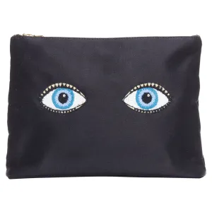 Charlotte Olympia satin surrealist blue eye embroidery pouch bag