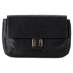Chlo Flap Clutch Bag in Black Leather