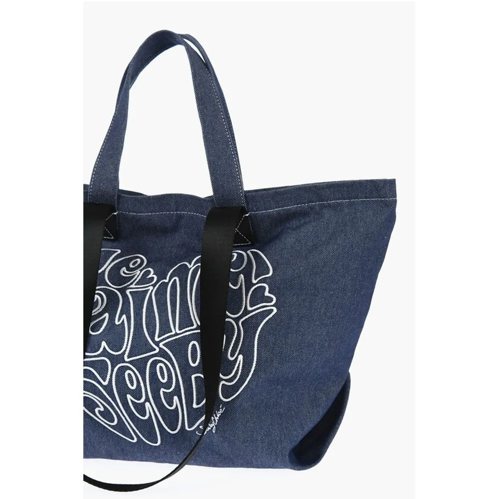 Chlo SEE BY Denim Tote Bag with Embossed Embroidery