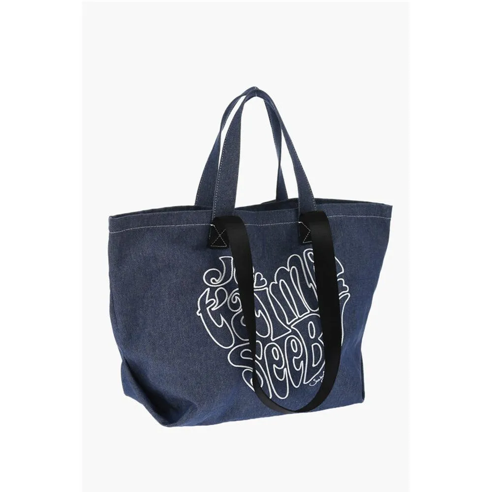 Chlo SEE BY Denim Tote Bag with Embossed Embroidery