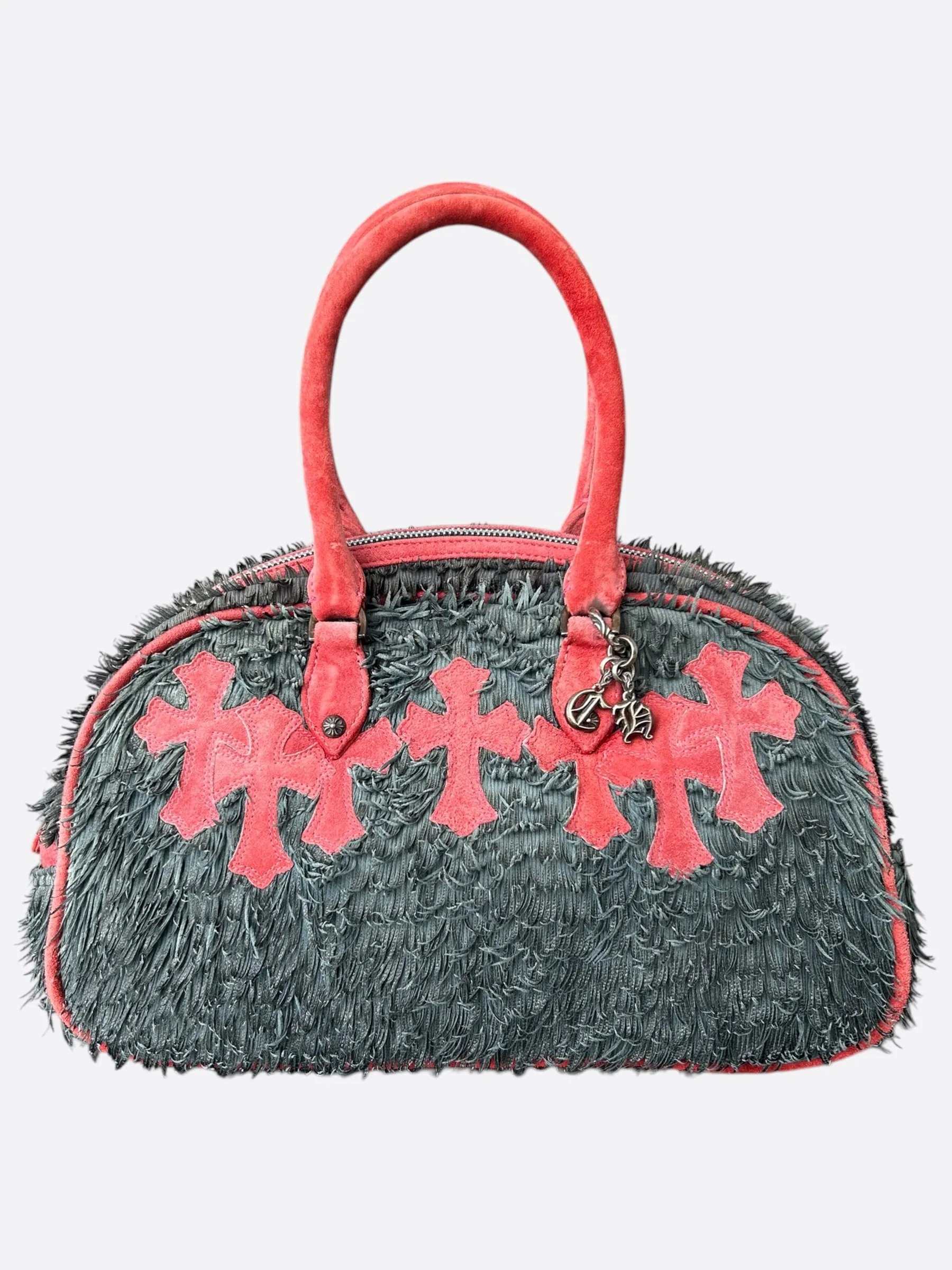 Chrome Hearts Grey & Red Cross Patch Bowling Bag