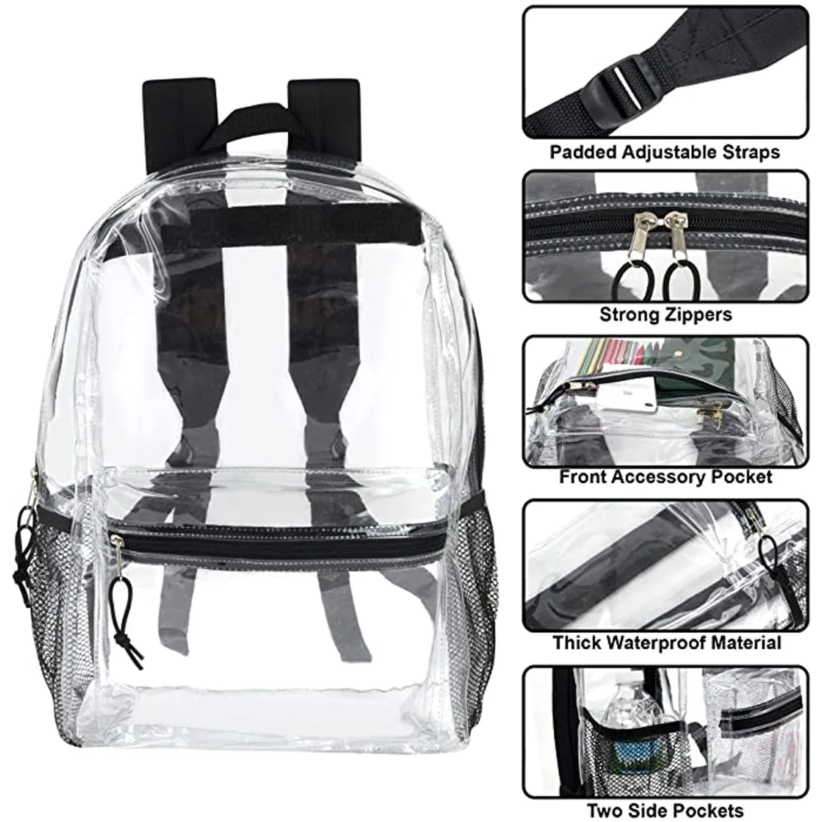 Clear Backpack With Reinforced Straps & Front Accessory Pocket