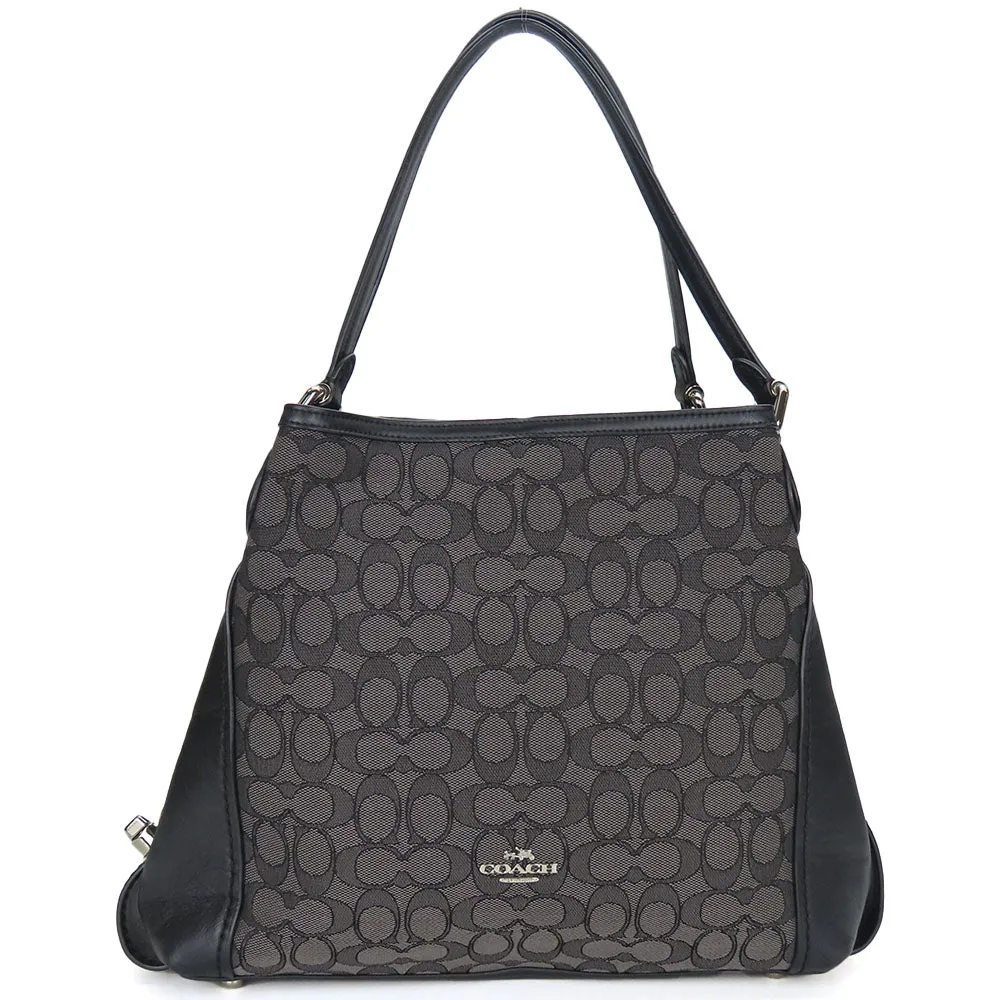 Coach Handbag 57933 Signature Canvas Leather Black Gray