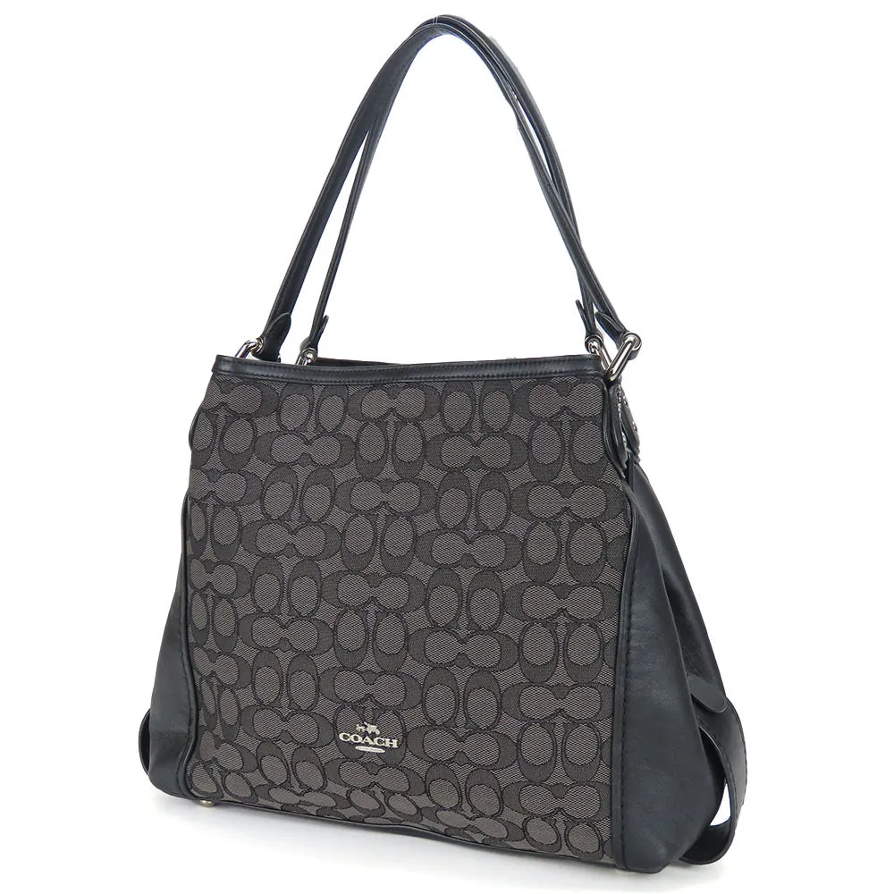 Coach Handbag 57933 Signature Canvas Leather Black Gray