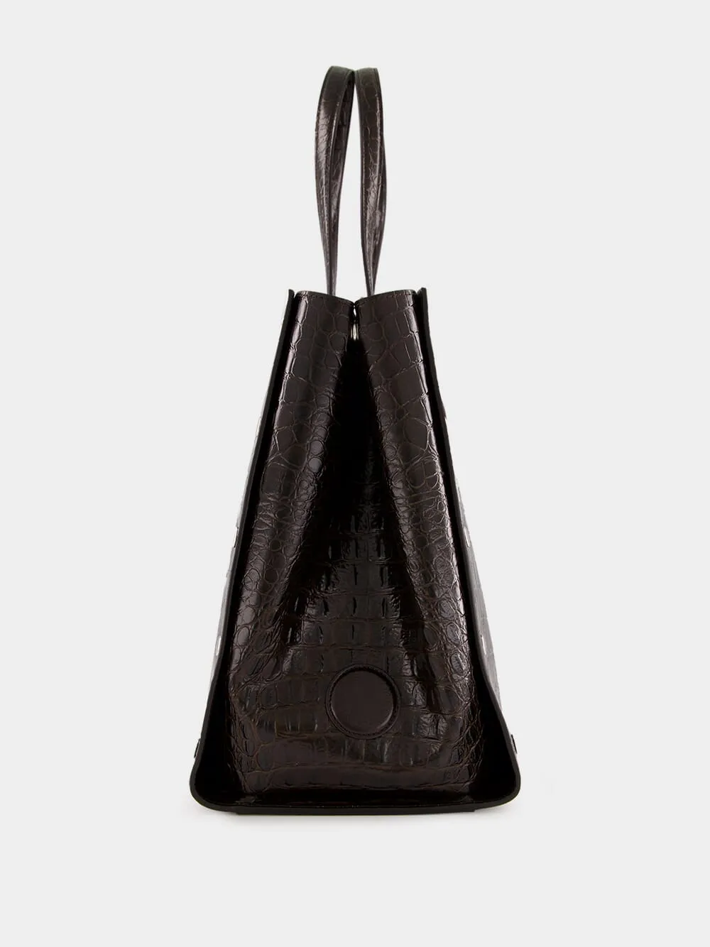 Coffee Brown Studs Large Croc-Embossed Tote Bag