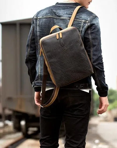 Coffee Cool Mens Leather 13-inch Computer Backpack Brown Satchel Backpacks School Backpacks for men