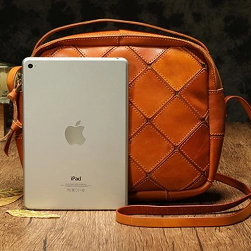 Coffee Mosaic Womens Genuine Leather Shoulder Bag Handbag Bag Vintage Side Bag for Ladies
