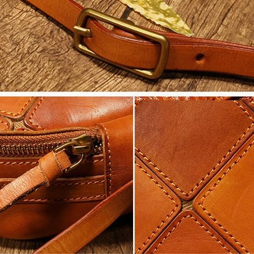 Coffee Mosaic Womens Genuine Leather Shoulder Bag Handbag Bag Vintage Side Bag for Ladies