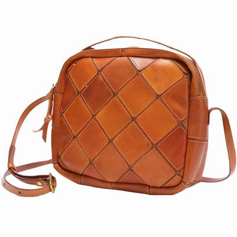 Coffee Mosaic Womens Genuine Leather Shoulder Bag Handbag Bag Vintage Side Bag for Ladies