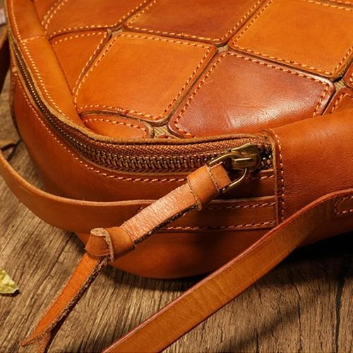 Coffee Mosaic Womens Genuine Leather Shoulder Bag Handbag Bag Vintage Side Bag for Ladies