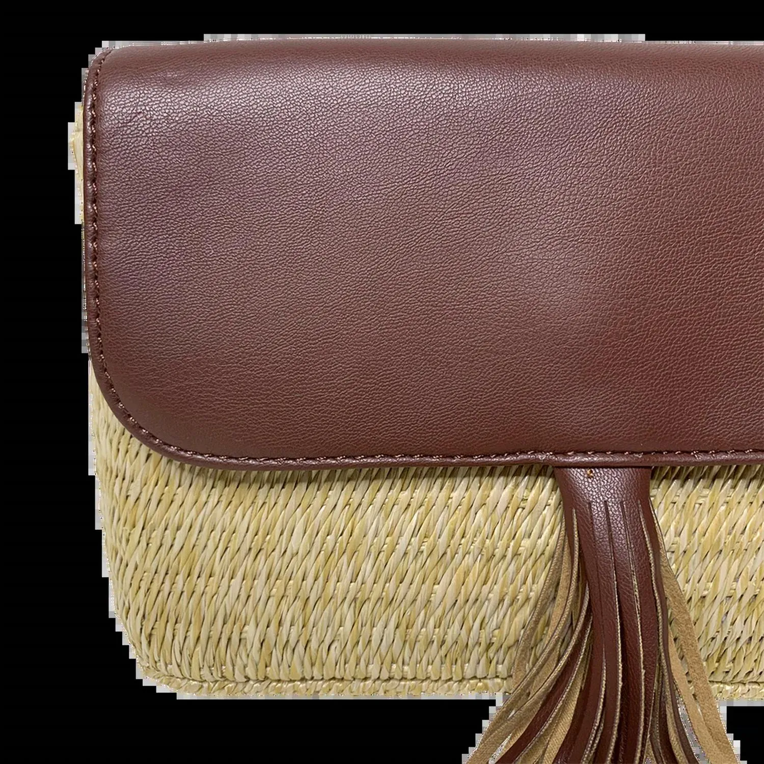 Colleen Basket Weave/faux Leather Clutch In Brown