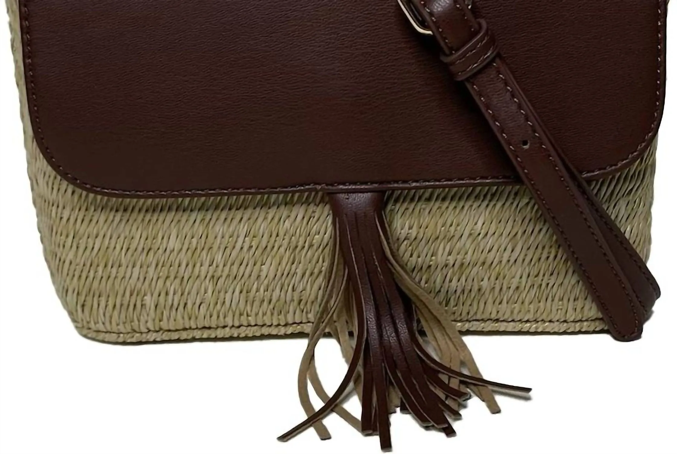 Colleen Basket Weave/faux Leather Clutch In Brown