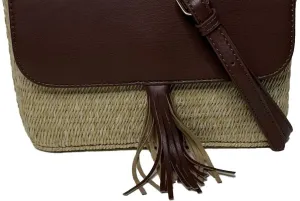 Colleen Basket Weave/faux Leather Clutch In Brown