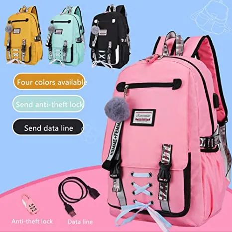 College Student Locked Schoolbag Anti-Theft Backpack with USB Charging Port
