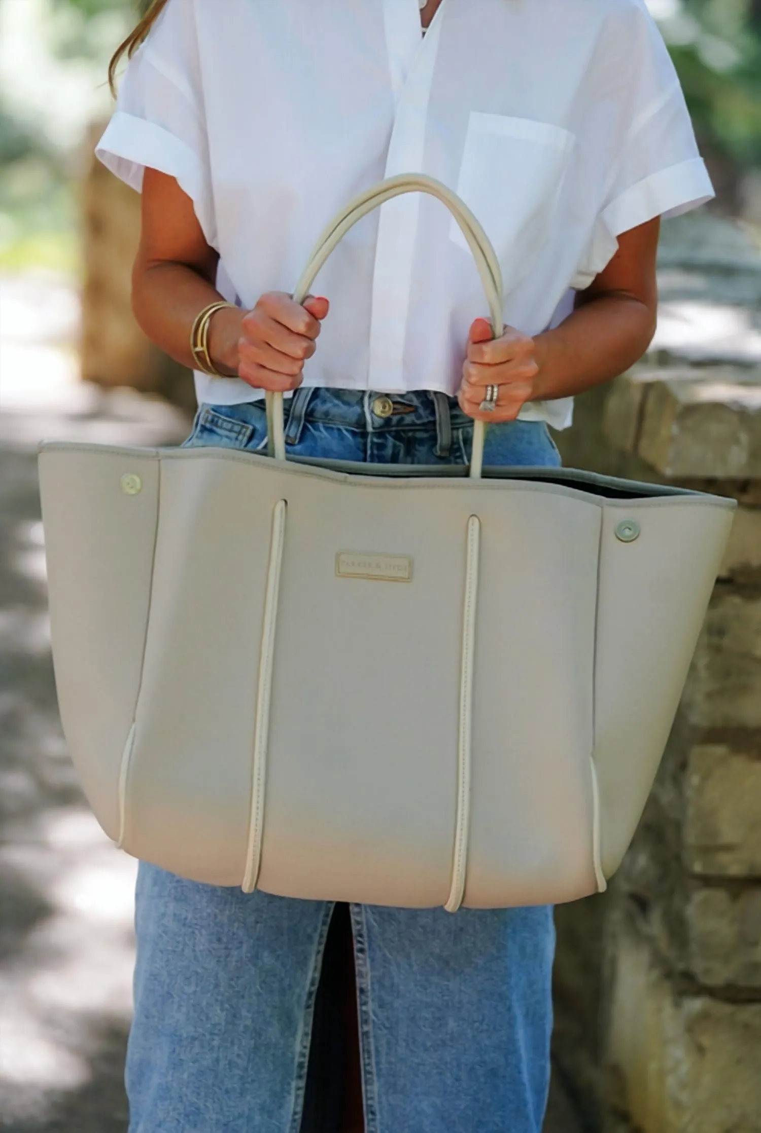 Contemporary Neoprene Tote Bag In Greige