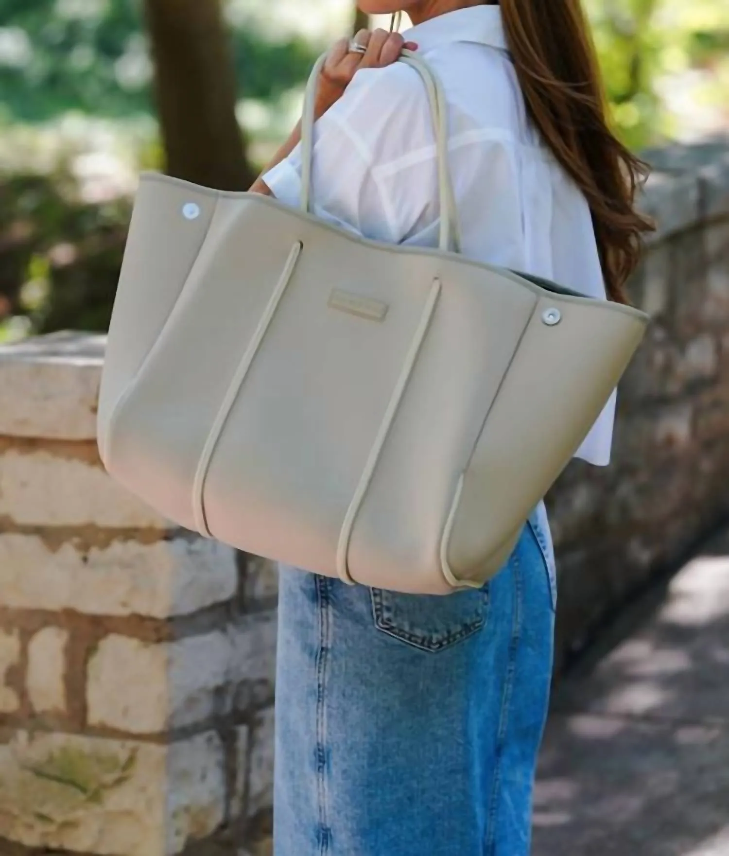 Contemporary Neoprene Tote Bag In Greige