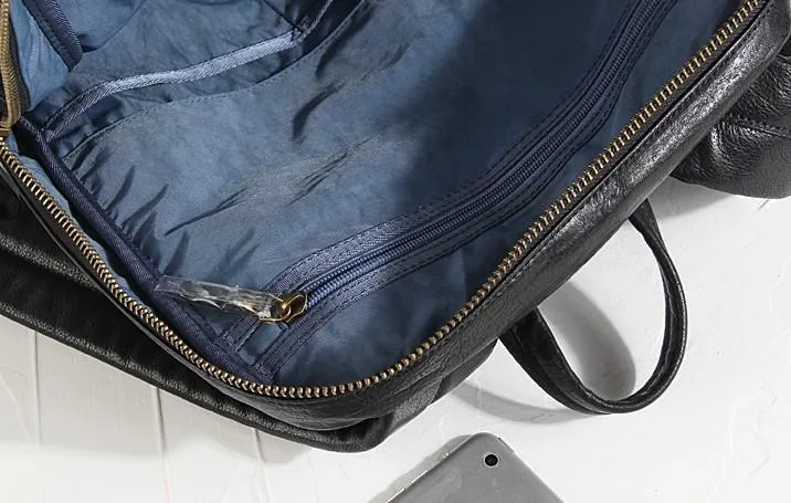 Cool Black Genuine Leather Mens Backpack Large Travel Backpack Hiking Backpack for men