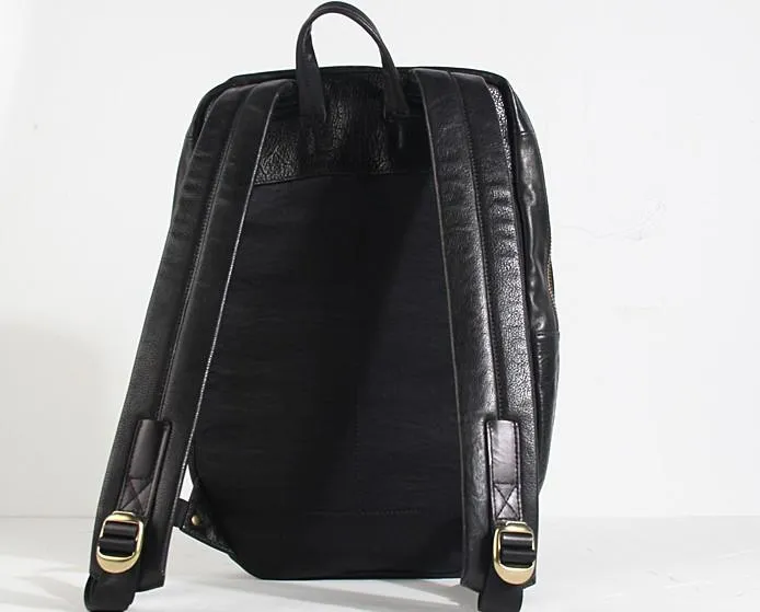Cool Black Genuine Leather Mens Backpack Large Travel Backpack Hiking Backpack for men