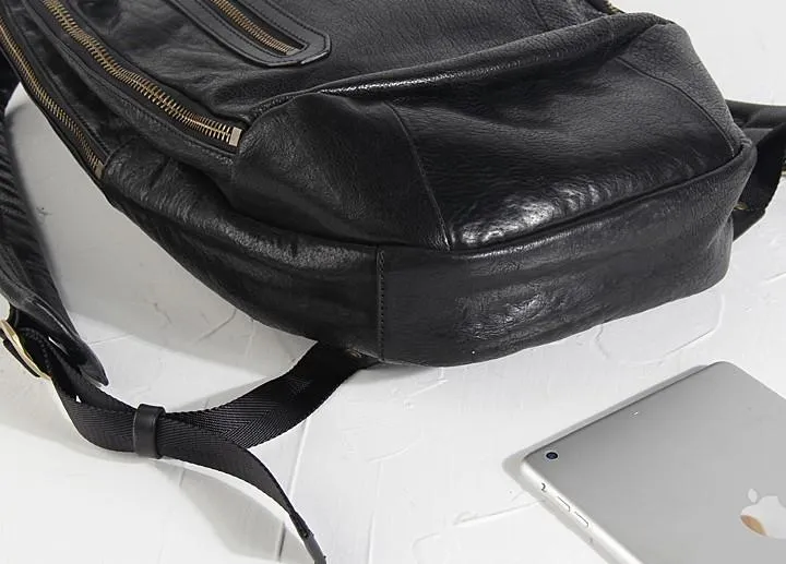 Cool Black Genuine Leather Mens Backpack Large Travel Backpack Hiking Backpack for men