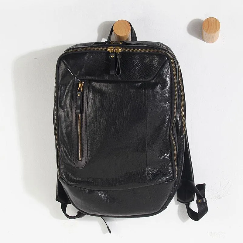 Cool Black Genuine Leather Mens Backpack Large Travel Backpack Hiking Backpack for men
