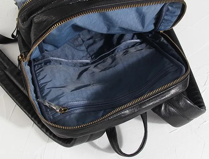 Cool Black Genuine Leather Mens Backpack Large Travel Backpack Hiking Backpack for men