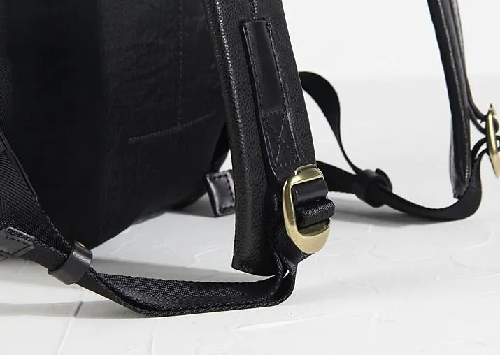 Cool Black Genuine Leather Mens Backpack Large Travel Backpack Hiking Backpack for men