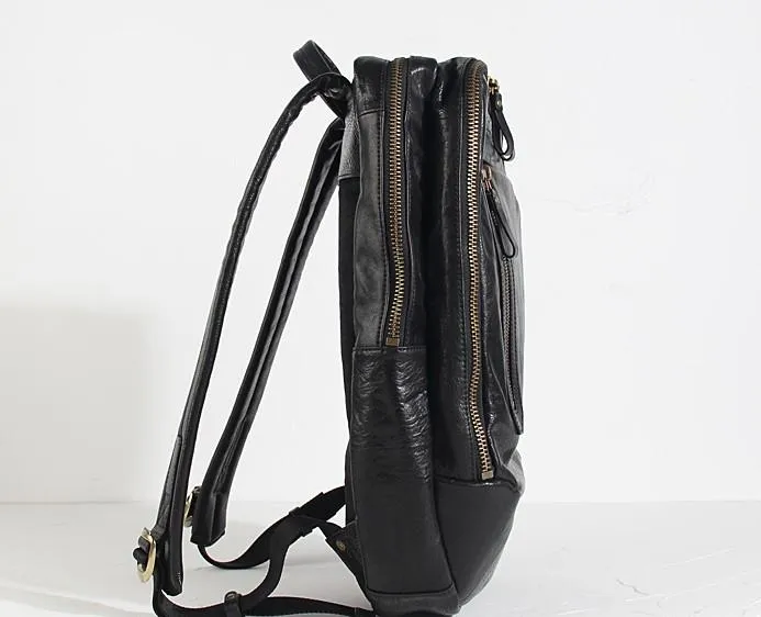 Cool Black Genuine Leather Mens Backpack Large Travel Backpack Hiking Backpack for men