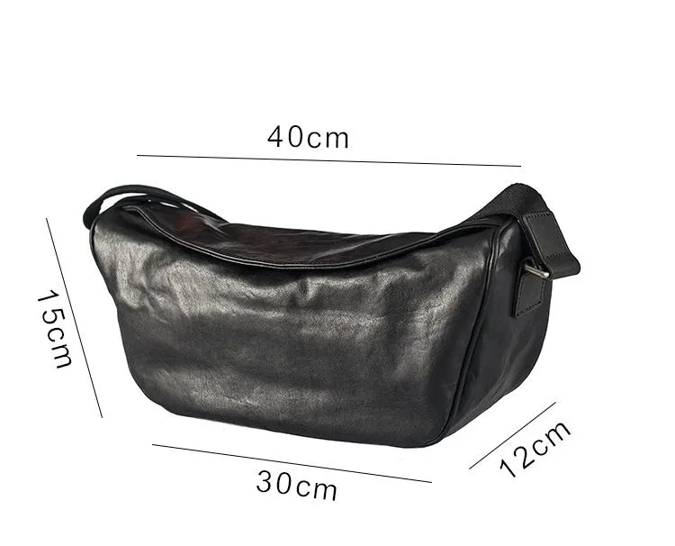 Cool Black Leather Men Chest Bag Large Sling Bag One Shoulder Backpack Sling Packs For Men