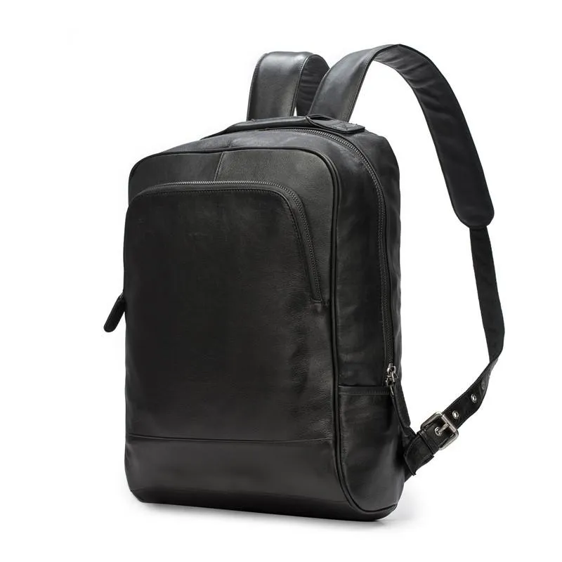 Cool Black Leather Mens Backpacks 15inch Laptop Backpacks School Backpack for Men