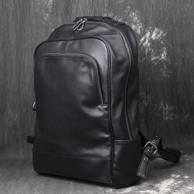 Cool Black Leather Mens Backpacks 15inch Laptop Backpacks School Backpack for Men