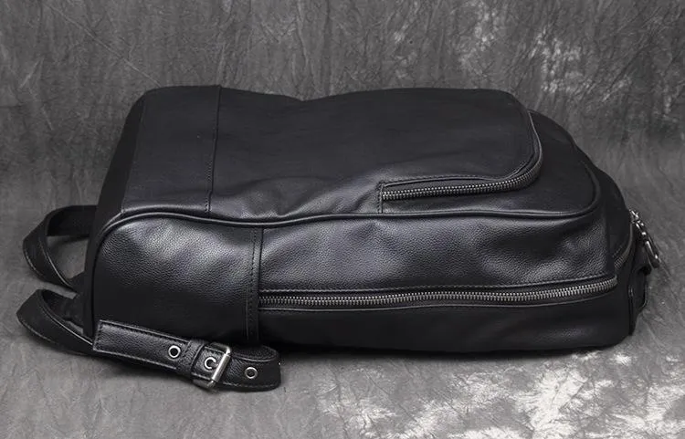 Cool Black Leather Mens Backpacks 15inch Laptop Backpacks School Backpack for Men