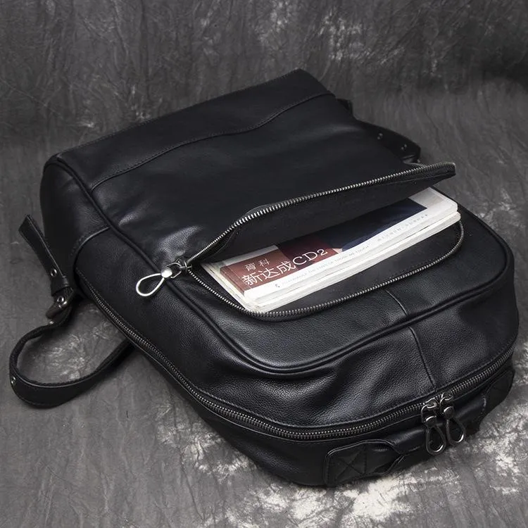 Cool Black Leather Mens Backpacks 15inch Laptop Backpacks School Backpack for Men