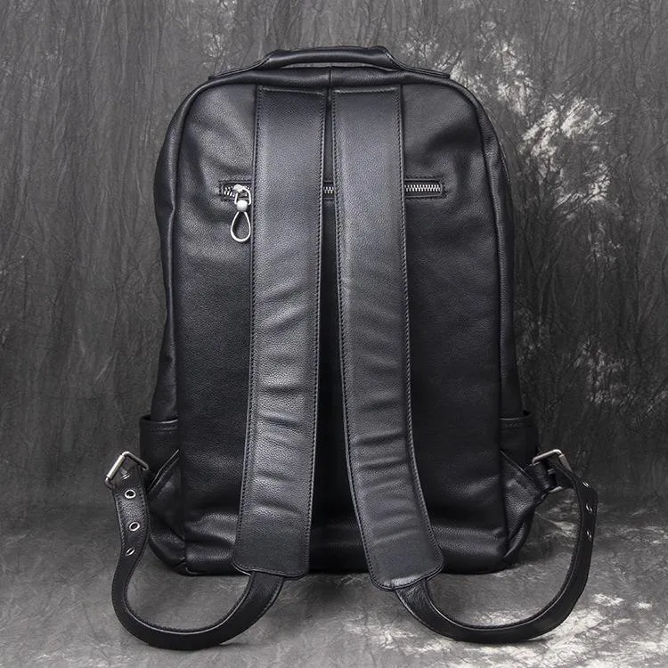 Cool Black Leather Mens Backpacks 15inch Laptop Backpacks School Backpack for Men