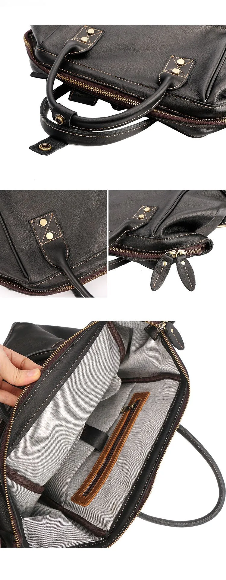 Cool Black Leather Mens Travel Backpack Work Handbag Briefcase Work Backpack For Men