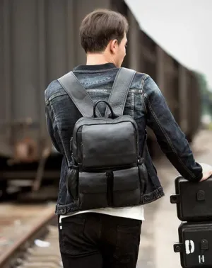 Cool Black Mens Leather 14 inches Computer Backpacks Cool Travel Backpacks School Backpack for men