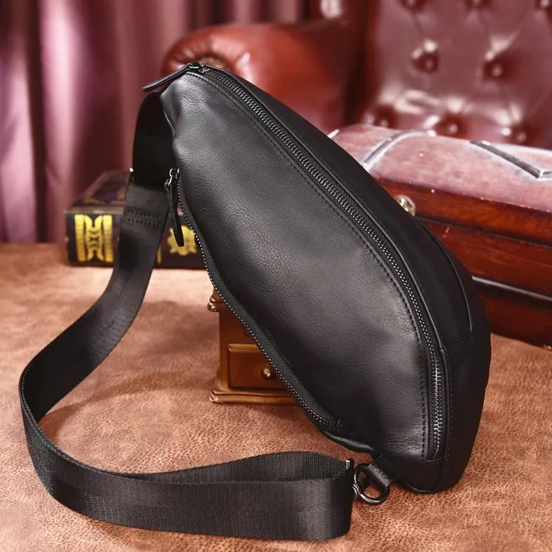 Cool Black Mens Leather One Shoulder Backpack Chest Bag Sling Bag Sling Crossbody Bag For Men