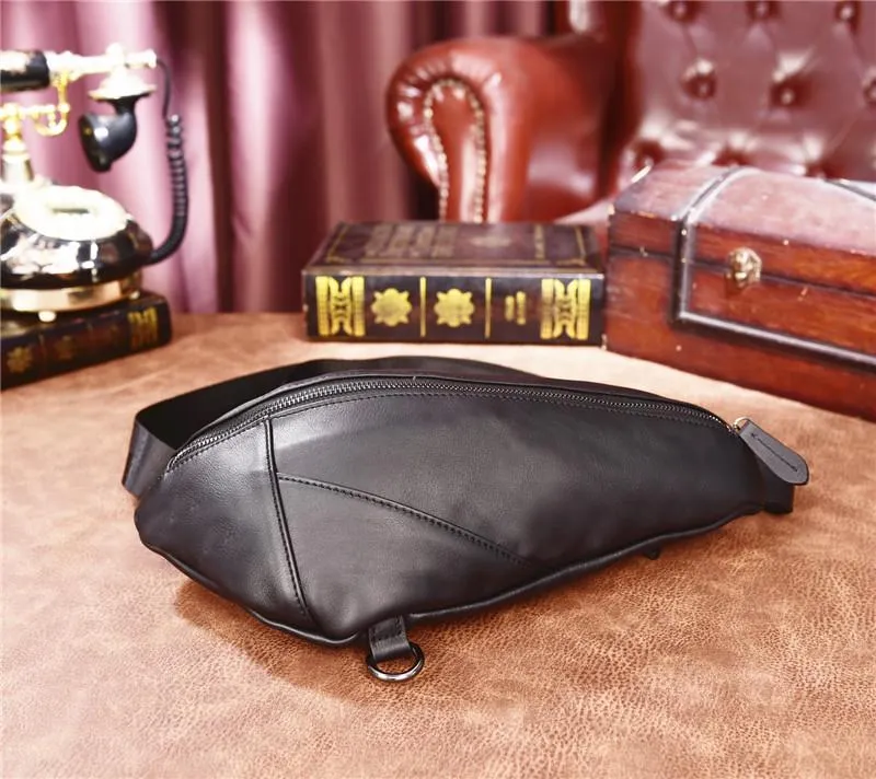 Cool Black Mens Leather One Shoulder Backpack Chest Bag Sling Bag Sling Crossbody Bag For Men