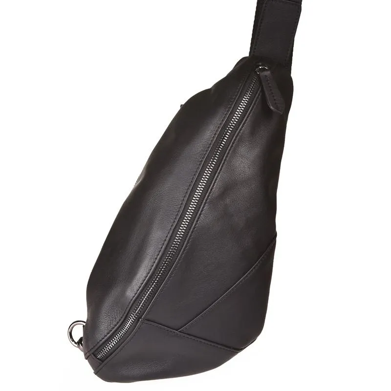 Cool Black Mens Leather One Shoulder Backpack Chest Bag Sling Bag Sling Crossbody Bag For Men