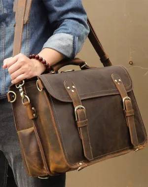 Cool Brown Leather Men's Large 16???? Briefcase Business Backpack Travel Handbag For Men