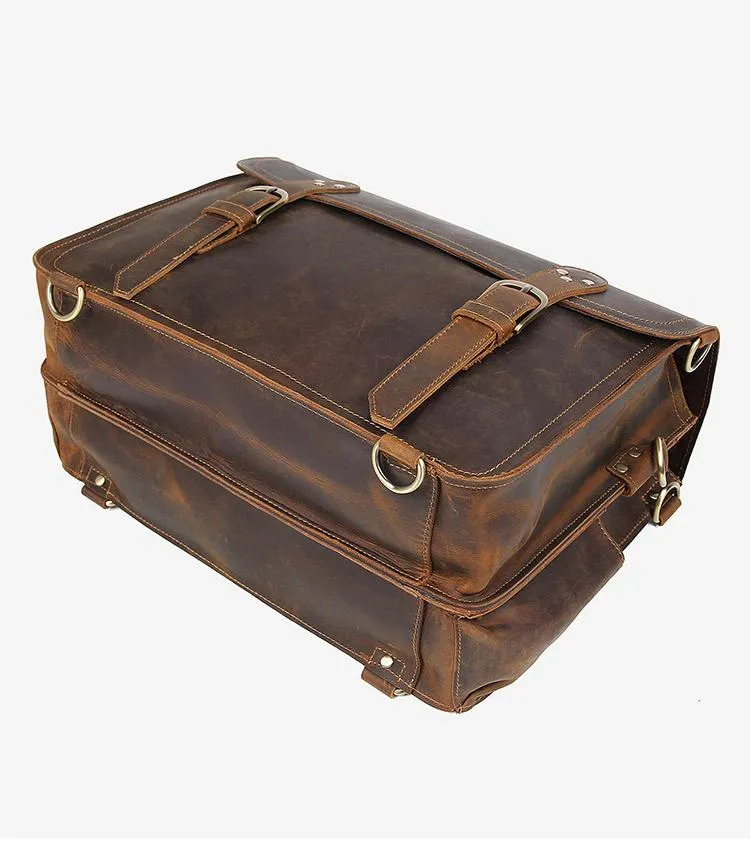 Cool Brown Leather Men's Large 16???? Briefcase Business Backpack Travel Handbag For Men