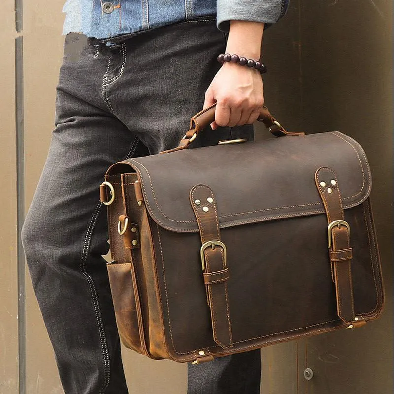Cool Brown Leather Men's Large 16???? Briefcase Business Backpack Travel Handbag For Men