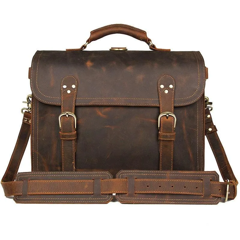 Cool Brown Leather Men's Large 16???? Briefcase Business Backpack Travel Handbag For Men