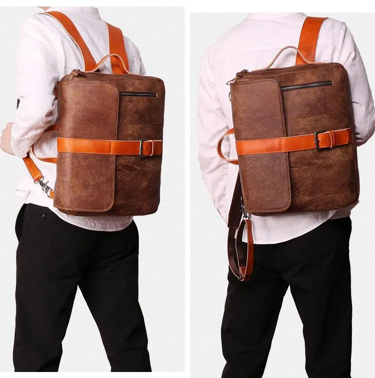 Cool Brown Leather Men's Messenger Bag Handbag Backpack Briefcase For Men