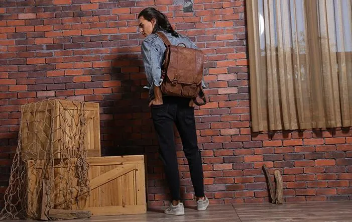 Cool Brown Mens Leather Backpacks Travel Backpacks Laptop Backpack for men