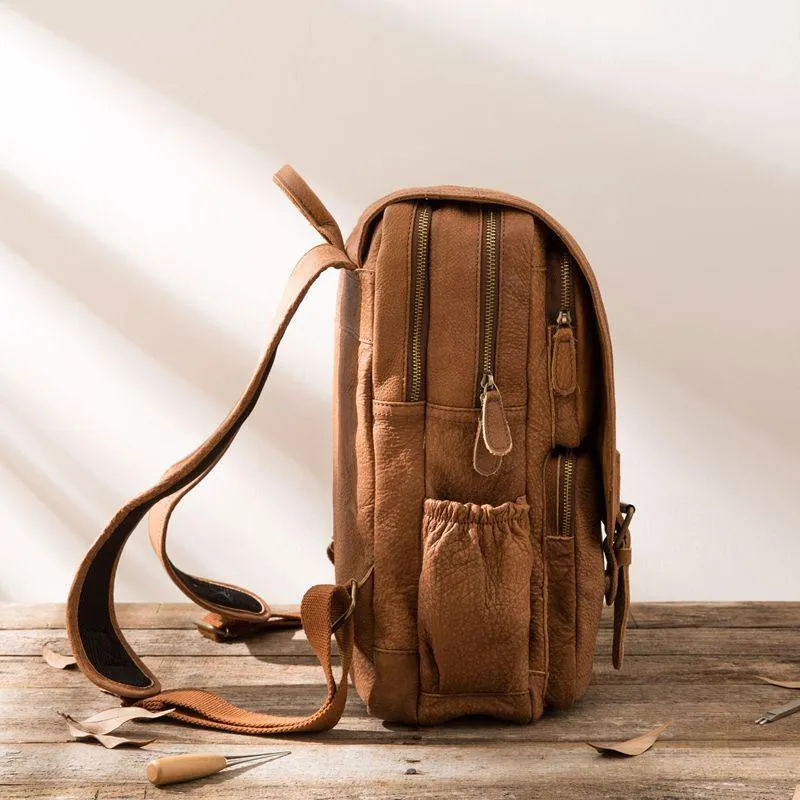 Cool Brown Mens Leather Backpacks Travel Backpacks Laptop Backpack for men