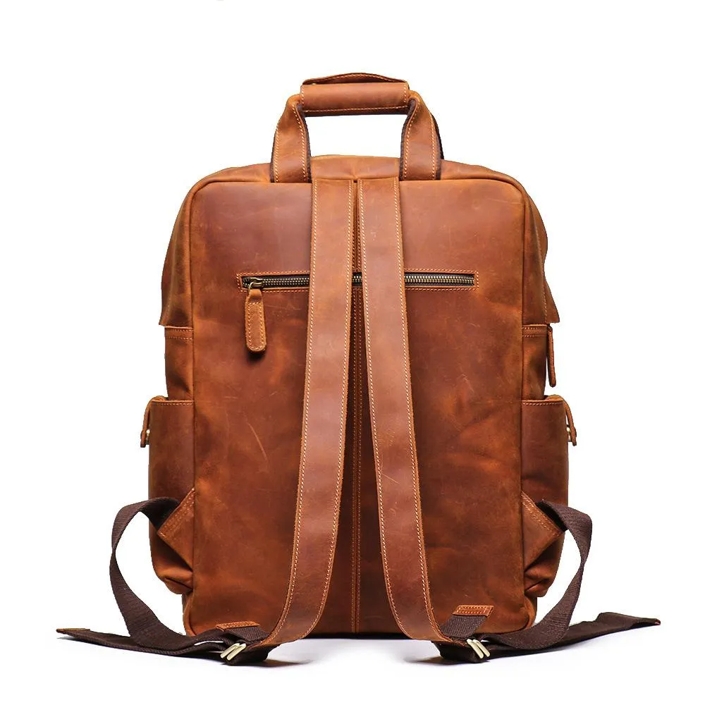 Cool Brown Mens Leather Dark Brown 15" Backpack Travel Backpack College Backpack Computer Backpack for Men